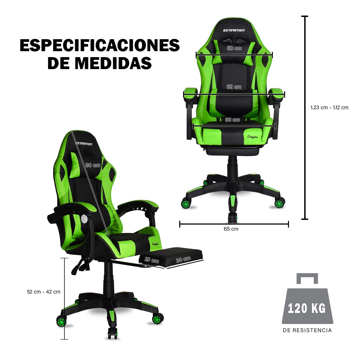 medidas de la silla verde